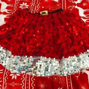 Girls Sequined Santa Tutu Skirt - One Size Christmas Holiday Festive Outfit